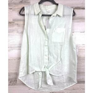 Ecru Womens XL Light Blue 100% Linen Sleeveless Lightweight Summer Blouse NEW